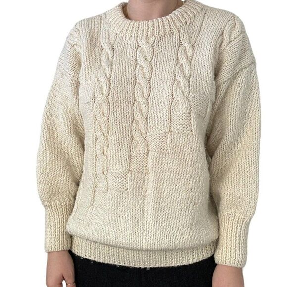 Vintage Country Knits Wool Hand Knit White Fisherman Sweater Made in New Zealand - Picture 9 of 9